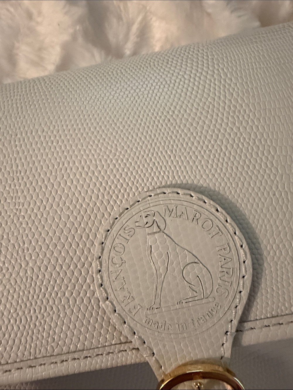 White Leather Clutch Crossbody Bag with Gold Buckle - Picture 3 of 8